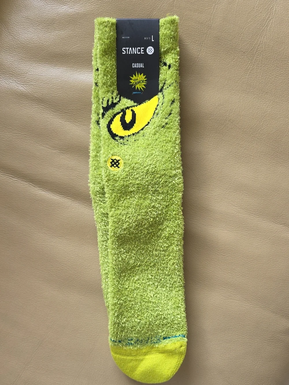 Stance Men's Casual Green Fuzzy Socks - Grinch Eye Design Large 9 -13